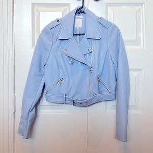NWT cute Zara cropped baby blue pleather jacket